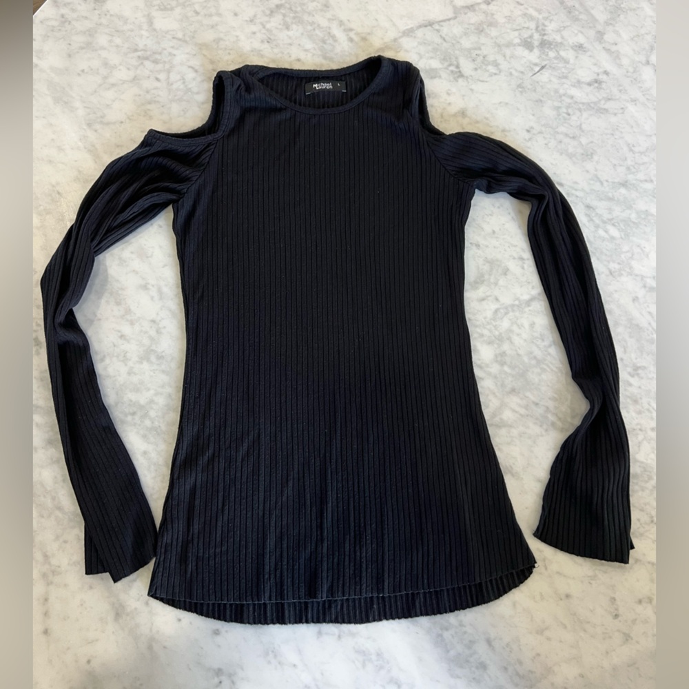 Black Cold Shoulder Ribbed Top
